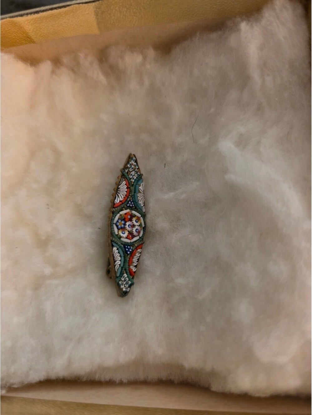 Vintage Millefiori Glass Brooch Pin with Brass Backing
